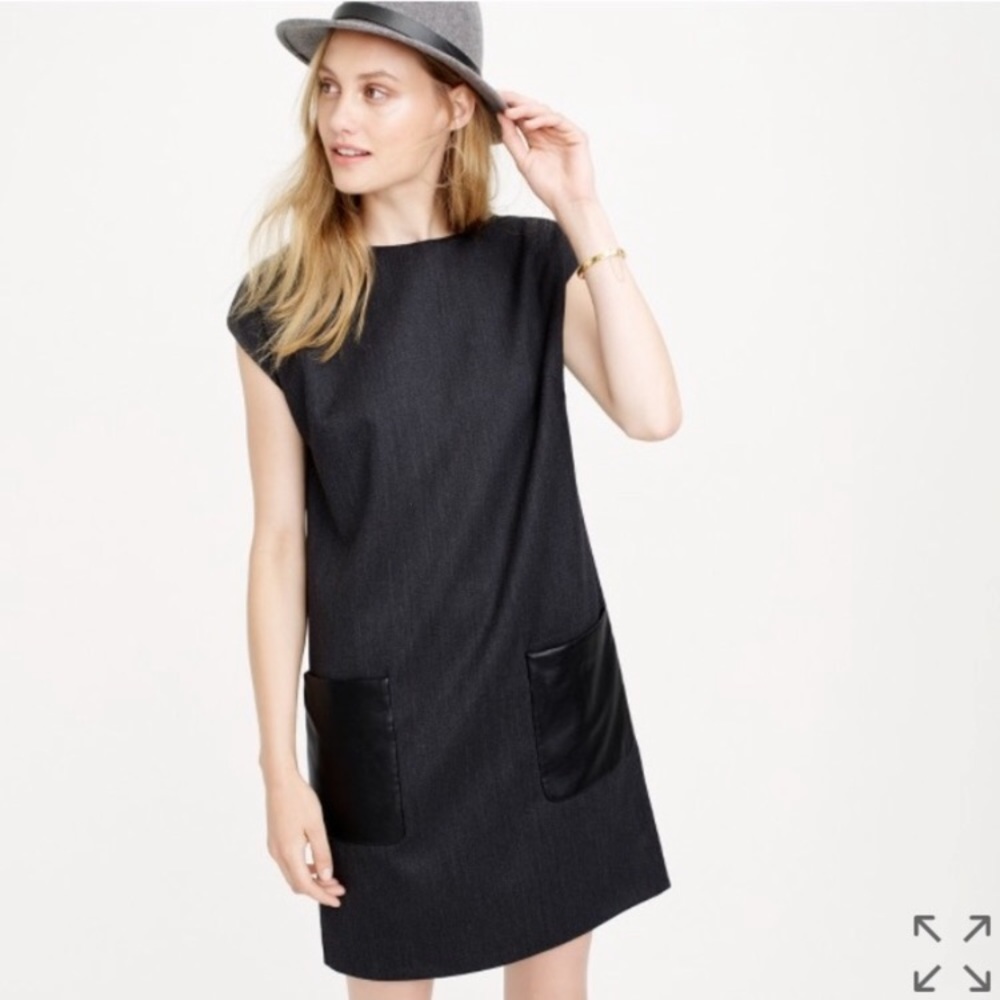 J. Crew Sheath Dress Faux Leather Pockets